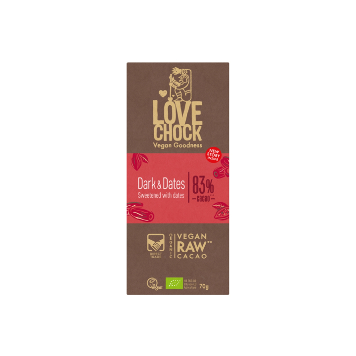 Chokolade Dark & Dates 83% ØKO 70g i gruppen Råvarer & Drikke / Slik & Chokolade / Chokolade og Bars hos Rawfoodshop Scandinavia AB (14008)