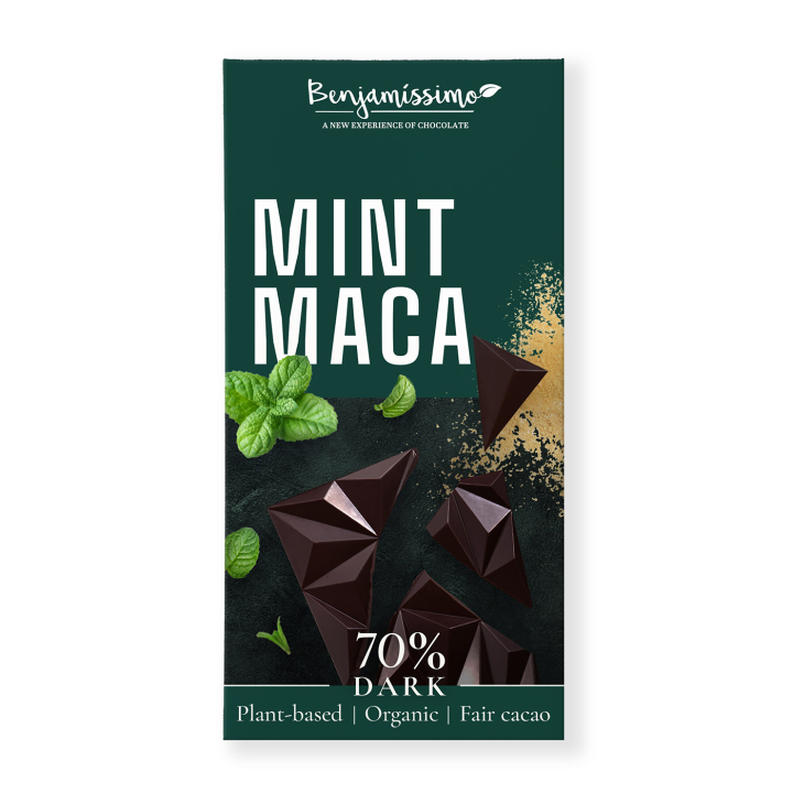 Benjamissimo Mørk Chokolade 70% Mynte & Maca 60g i gruppen Råvarer & Drikke / Slik & Chokolade hos Rawfoodshop Scandinavia AB (3998)