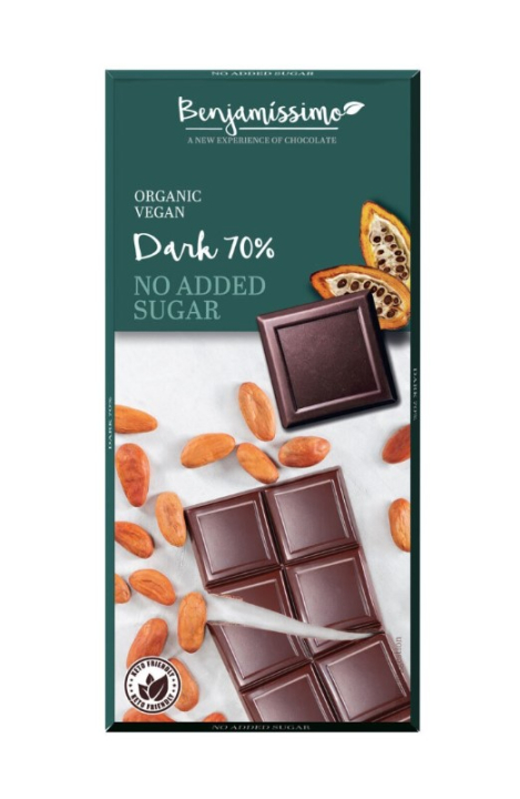 Benjamissimo mørk chokolade 70% sukkerfri 70g i gruppen Råvarer & Drikke / Slik & Chokolade / Chokolade og Bars hos Rawfoodshop Scandinavia AB (4957)