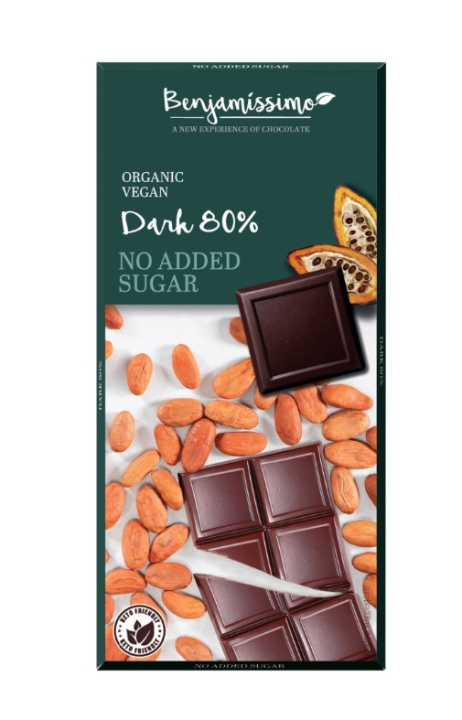 Benjamissimo mørk chokolade 80% sukkerfri 70g i gruppen Råvarer & Drikke / Slik & Chokolade / Chokolade og Bars hos Rawfoodshop Scandinavia AB (4958)