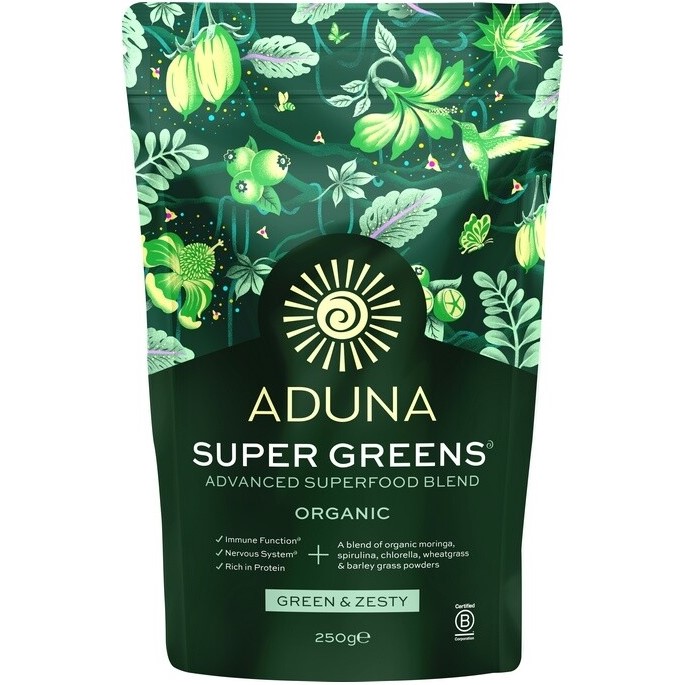 Aduna Super Greens Advanced Superfood Blend 250g i gruppen Helse / Anvendelsesområde / Immunsystem hos Rawfoodshop Scandinavia AB (AD005)