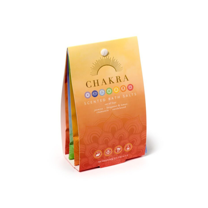 Chakra Badesalt 4 sorter x 80g i gruppen Hud & Krop / Bad & Spa / Badesalt hos Rawfoodshop Scandinavia AB (BATH78)