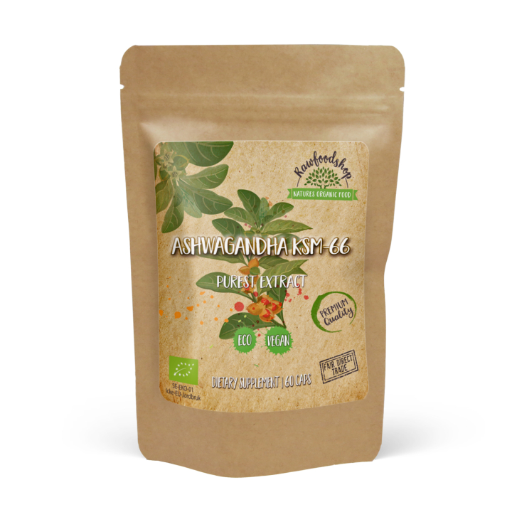 Ashwagandha KSM Extract 66 ØKO 500mg 60 kapsler i gruppen Kosttilskud / Urter & Planter / Urter hos Rawfoodshop Scandinavia AB (CAPASH60)