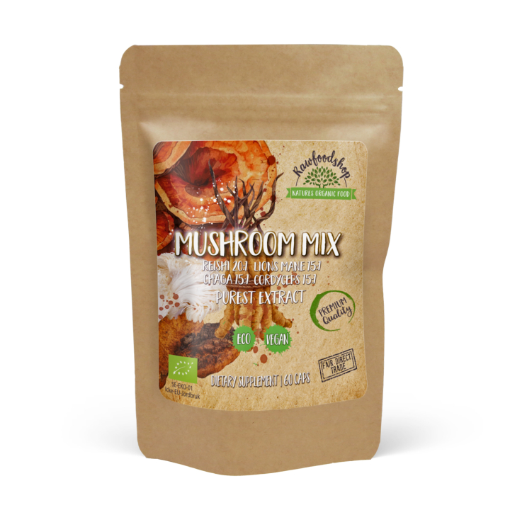 Mushroom mix Extract ØKO 400mg 60 kapsler i gruppen Kosttilskud / Urter & Planter / Svampe hos Rawfoodshop Scandinavia AB (CAPSMUS60)