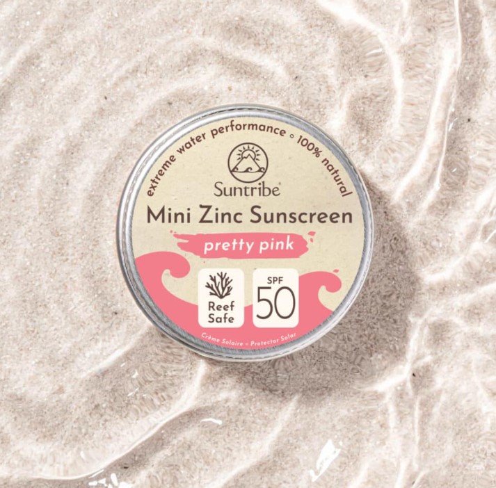 Suntribe All Natural Mini Zinc Sunscreen Face & Sport SPF50 Pretty Pink 15g i gruppen Kropspleje / Færdigvarer / Ansigtspleje hos Rawfoodshop Scandinavia AB (SUN2395732)