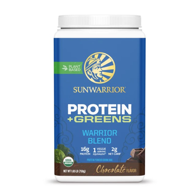 Sunwarrior Warrior Blend Protein+Greens Chocolate 750g i gruppen Kosttilskud / Anvendelsesområde / Måltidserstatning & Vægt hos Rawfoodshop Scandinavia AB (SW270)