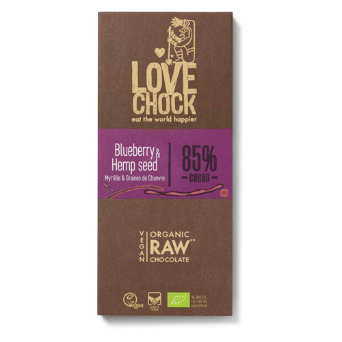 Chokolade Blåbær & Hampefrø 85% RAW Øko 70g